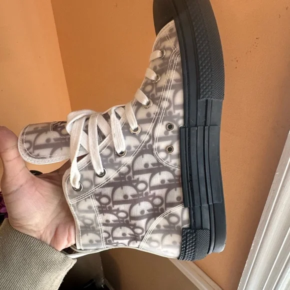 Dior Monogram High-Top Sneakers in Black and White
